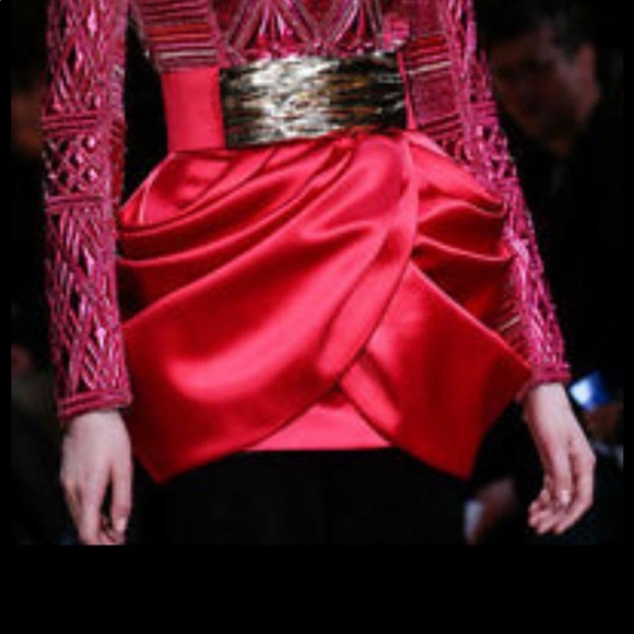 BNWT Balmain x H&M 100% Silk Satin Red Tulip Skirt - Picture 6 of 8